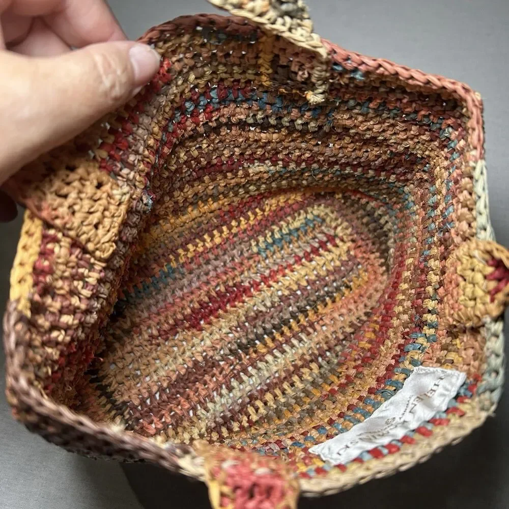 Helen Kaminski Australia Earthy Striped 100% Raffia Straw Tote Handbag Boho